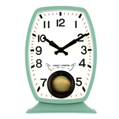 China Antique style metal desk clock pendulum study desk and table clocks quartz table clock for home decoration for sale