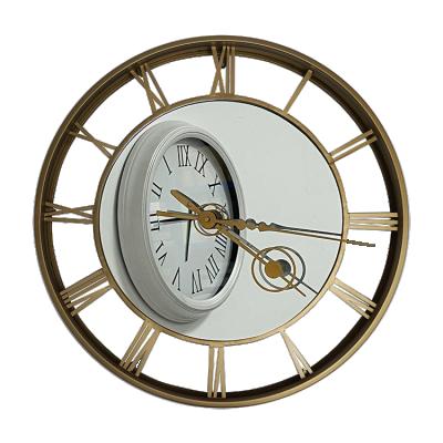 China Antique Style Metal Wire Skeleton Clock Metal Mirror Wall Clock Large Size 25 Inch Retro Vintage Style for sale