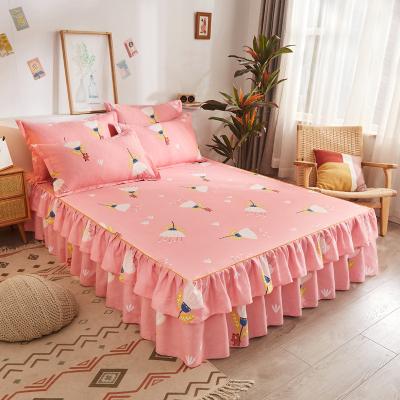 China Pillowcase Double Layer Bedspread Bedskirts Set Floral Print Bilateral Sheet Bedskirt Sheet for sale