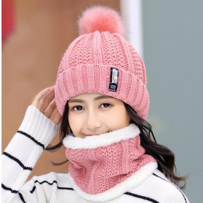 China COMMON Hot Sale Outdoor Women's Winter Hat Covers Wool Knitted Warm Scarf Pom Pom Hat Scarf Set Thick Windproof For Women for sale