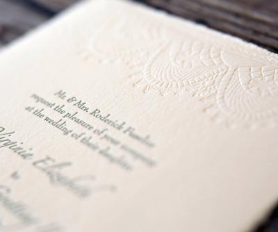 China paper & Cardboard factory price elegant embossed letter press wedding invitation debossed card for sale