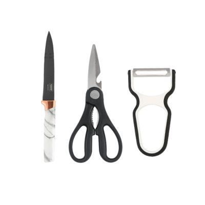 China Viable Kitchen Knife Set Multifunctional Stainless Steel Knife Kitchen Shears Fruit Tomato Carrot Tomato Peeler Three-Piece Kitchen Knife Set for sale