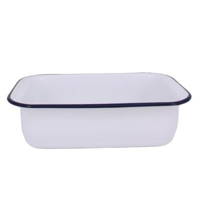 China Sustainable Wholesales Vintage Rectangle Enamel Baking Rotisserie Serving Non Stick Pan Dish Rolling Tray for sale