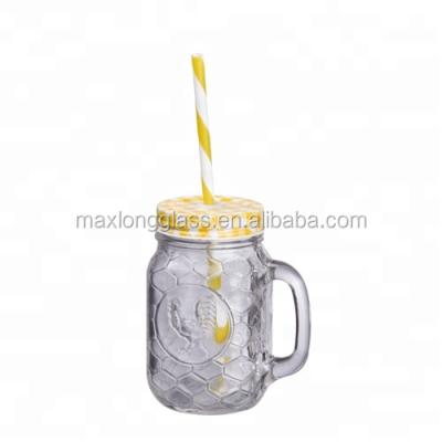 China Hot Selling Freshness Preservation Customized Rooster Glass Mason Jar With Lid And Straw 440ml for sale