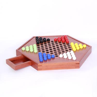 China Color Classic Professional Board Games Wooden Chinese Checkers With Storage Drawer And Marbles Glass Checkers For Family for sale