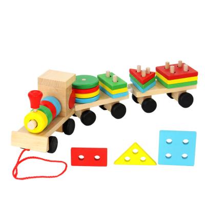 China Early Education Wooden Toy Train Toddler Wooden Toys Train Sorter and Stacking Wooden Puzzle Toys Preschool Educational Toys for sale