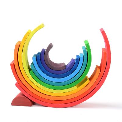 China Construction Toy Wooden Rainbow Stacking Toys 12 Pcs Wood Building Blocks Set Unisex 2-4 Years Old, 5-7 Years Old Other Educational Toys for sale