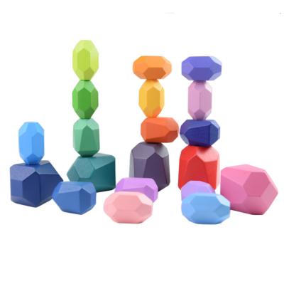 China DIY Building Brick Wooden Sorting Stacking Balancing Stone Rocks Big Small Educational Toys Preschool Learning Building Blocks Game Stones Unisex for sale