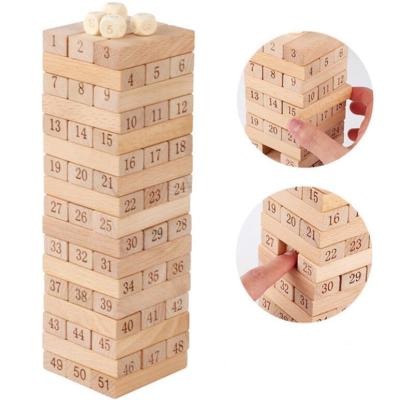 China Wholesale 54 Pcs Building Block Brick Educational DIY Tower Wooden Collapsing Tower Game Educational Stacking Toy for sale