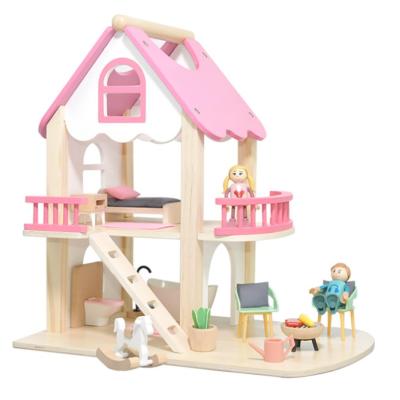 China Small Wooden Doll House Dollhouse Toddler Toy with Small Furniture and Dreamhouse Building Toys for sale