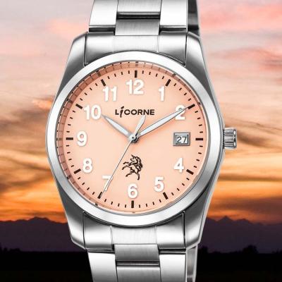 China OEM ODM Top Brand LICORNE Day/Date Stylish Rose Dial Stainless Steel Quartz Wristwatches for sale