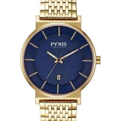 China Day/Date Mens Gold Case Band Black Dial Stainless Steel Quartz Wristwatches for sale