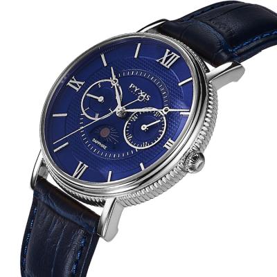 China Best day/date of the year blue color make you own logo moon phase quartz watch for sale