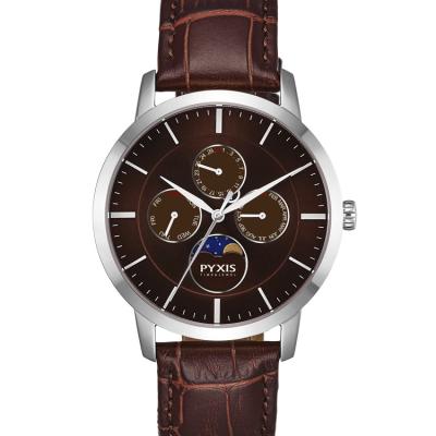 China 2021 new moon phase men's fashion quartz wristwatches men's leather watch for sale