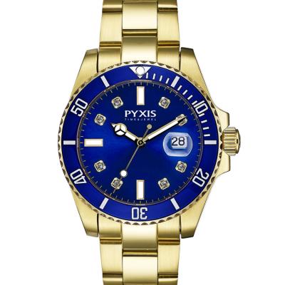 China Brand New Leading 2021 Mens Quartz Watch Day/Date Blue Gold Color Diver Watch Available In 20 Colors for sale