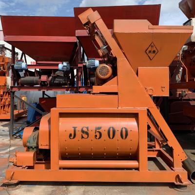 China Roads Twin Axles High Performance 500 Liters Mixing Host JS500 Forced Concrete Mixer for sale