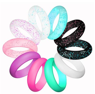 China Customized LOGO Food Grade Silicone Rubber Thin Soft Thin Wedding Casual/Sporty Round Finger Rings for sale