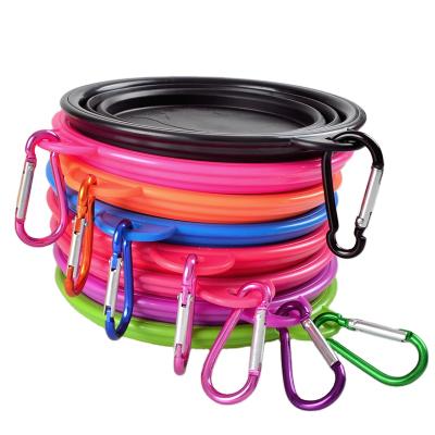 China Sustainable Food Grade Silicone Food Water Feeding Collapsible Pet Feeder With Carabiner for sale