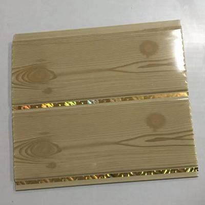 China Artistic Ceilings Design PVC Wood Panel (Exterior Groove PVC Ceiling with Gold Line) for sale