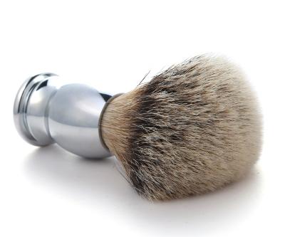 China Shaving brush top selling 21mm 100% pure badger hair knot with shiny silver alloy handle shaving brush for sale