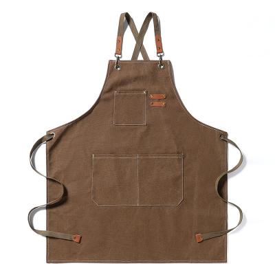 China Hot Sale Eco-Friendly Fashion Eco-Friendly Amazon Kitchen Barber Hair Stylist Shop Denim Utility Canvas Cafe Shirt Custom Apron for sale