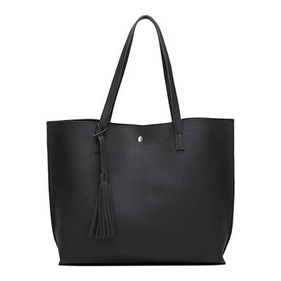 China Fashion Women's Faux Soft Tote Shoulder Bag Big Capacity Tassel Leather Handbag for sale