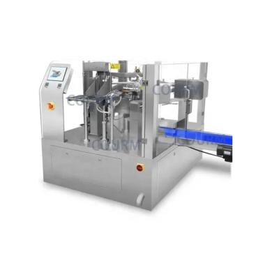 China Automatic rotating zipper bag feeding machine Honey yogurt chocolate sauce containing particles filling and packaging machine for sale