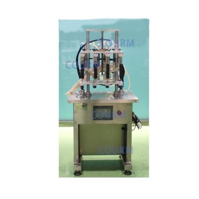 China COURM Automatic perfume cosmetics essence oil glass bottle wine juice beverage water four spout vacuum liquid filling machine for sale