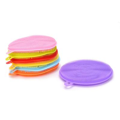 China New Silicone Dish Washing Double Sided Scrubber Kitchen Cleaning Brush Pad Tool for sale