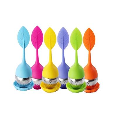 China Sweet Leaf Silicone Tea Infuser Reusable Strainer with Drop Tray Novelty Tea Ball Herbal Spice Filter High Quality Tea T for sale