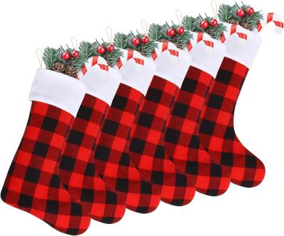 China Christmas Red Black Buffalo Plaid Stockings Large Plaid Stockings with Plush Cuff Classic Christmas Stockings Decoration for sale