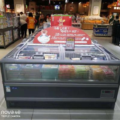 China Double-temperature island freezer commercial showcase frozen food for mini supermarket store for sale