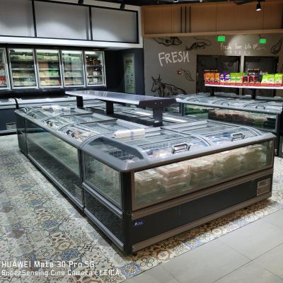 China High Temperature Used Commercial Island Freezer with Stained Glass Frozen Food Ice Cream Balls for Supermarket for sale