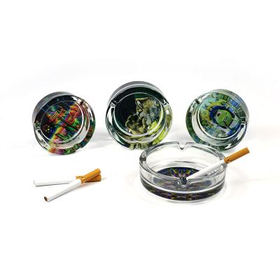 China Custom Printed ABS Promotion Gifts Office Non-slip Household Smoking Joint 4 Slots Around Glass Ashtray for sale