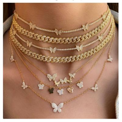 China New Arrivals FASHIONABLE Delicacy 18k Gold Plated Brass Zircon Pendant Fashion Link Butterfly Chain Necklace For Women Trendy Jewelry for sale