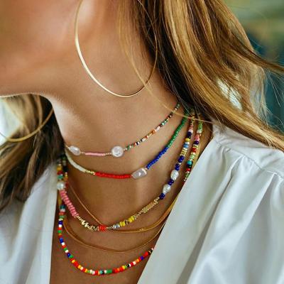 China Eco-Friendly Bohemian Exaggerated Ethnic Colorful Pearl Layered Beads Layered Necklace Starfish Millet Beads Choker Necklace For Women Girls for sale