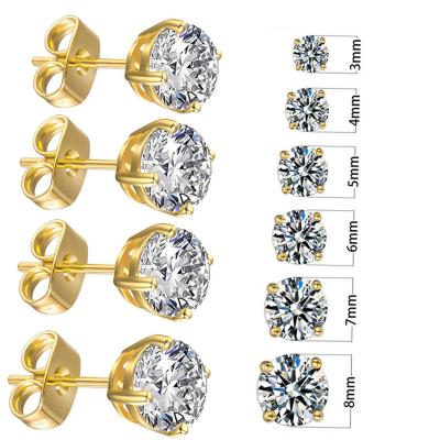 China Hot Selling Hypoallergenic Environmental Friendly 316L Stainless Steel 3mm To 8mm Round Shiny Zircon Stud Earrings For Women Girls for sale