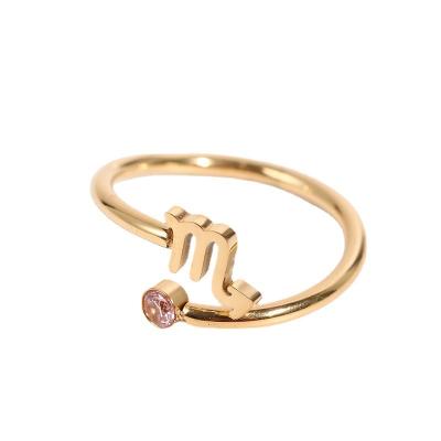 China 2022 New Styles Stainless Steel Zodiac Zircon Birthstone Sign Open Adjustable Ring Trendy 18k Gold Plated Trendy Rings For Women Gift for sale