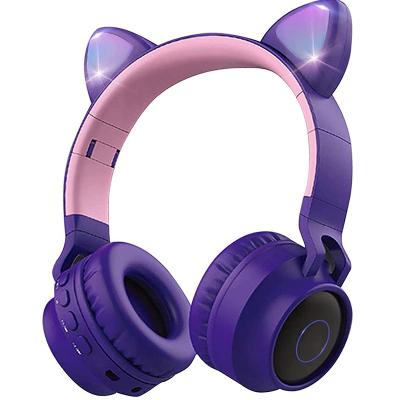 China Lovely LED Cat Ear Headphones Blue Perfect Sound Cog Wireless Headphones For Teens Kids With Mic for sale