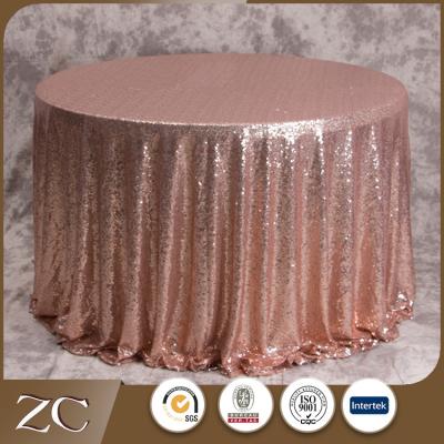 China Wholesale New Design Waterproof Rose Gold Round Wedding Sequin Table Cloth for sale