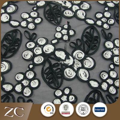 China Free Sample Viable High Quality Wedding Black 3d Flower Lace Fabric for sale