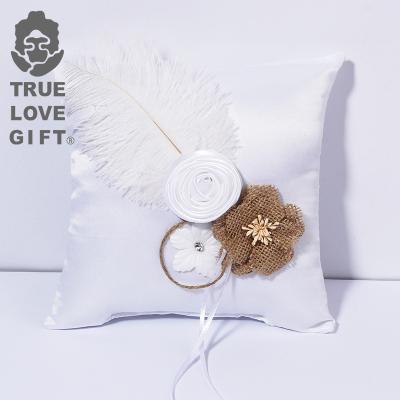 China Wedding Decoration or Gifts Lace Up Wholesale Wedding Decoration Products White Ring Bearer Cushion Pillow Ring Pillow for Wedding for sale