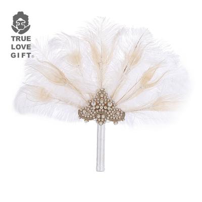 China SF-Wholesale African Wedding Party Bridal Fan With Handmade Ostrich Feather Feather Fans Shooting Props For Wedding for sale