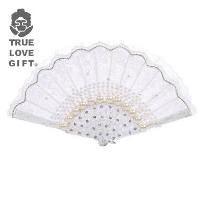 China Wholesale Plastic Multicolor White Lace Fabric Middle East Wedding Hand Spanish Folding Fans For Dance Ladies Printing Fan for sale