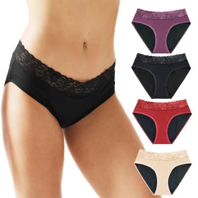 China Antibacterial Women's Period Underwear 4 Lace Underwear Menstrual Period Panties Four Layers Leakprof Panties for sale