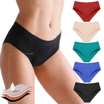 China Wholesale Breathable Women's Mid Bikini 4 Briefs Four Layers Absorb Plus Size Leak Proof Underwear Period Panties Bamboo Underwear for sale