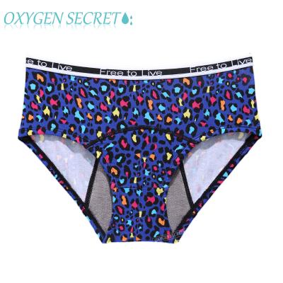 China Fashoinal Antibacterial Blue Leopard Printed Leak Proof Period Panties Comfortable Organic Cotton Menstrual Underwear For Women for sale