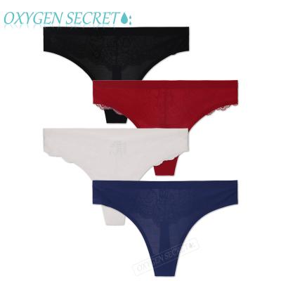 China Antibacterial Seamless Sexy Ice Silk Traceless Ladies Thong Hollow Out Briefs Comfortable Soft Female Lingerie Panties Multicolor Optional for sale