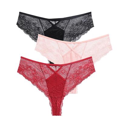 China Low-Waist Antibacterial Sexy Lace Hollow Out Breathable Crotch Cotton Friendly Briefs Underwear For Women for sale