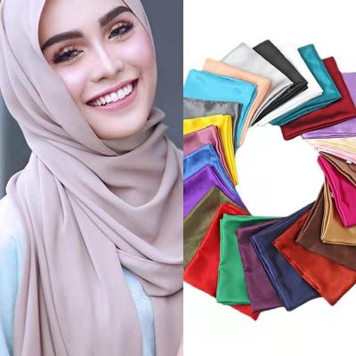 China Japan and Korean style new ladies satin scarf square printed custom wholesale cheap ladies silk hijab scarf muslim silk handkerchief for sale